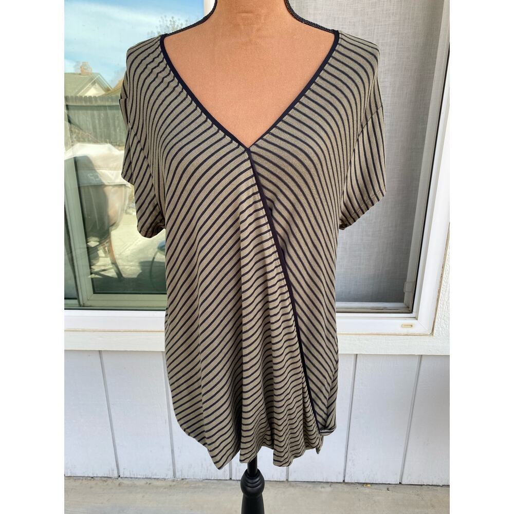 Maeve Cap Sleeve Women's Wrap Top‎ Olive with Black Stripes NWT Size XL